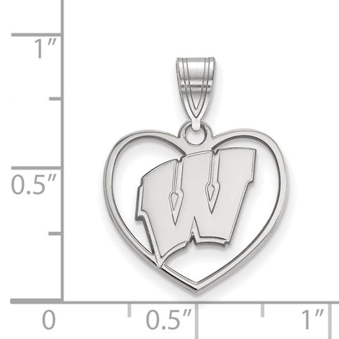 Sterling Silver University of Wisconsin Heart Pendant