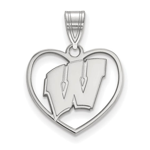 Sterling Silver University of Wisconsin Heart Pendant