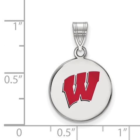 Sterling Silver Rhodium-plated University of Wisconsin Letter W Medium Enameled Pendant