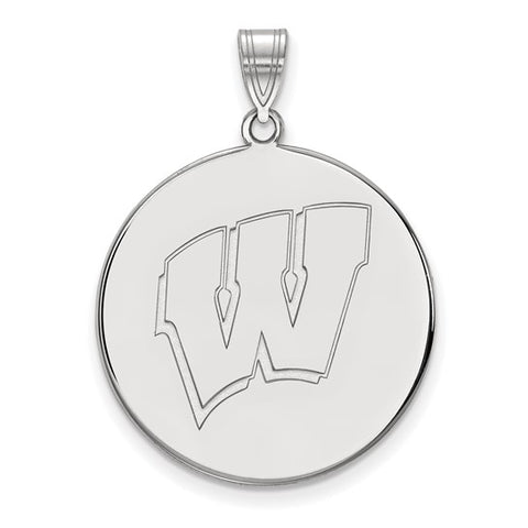 Sterling Silver University of Wisconsin Letter W Extra Large Disc Pendant