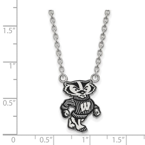Sterling Silver University of Wisconsin Badger Large Enameled Pendant w/ 18" Necklace