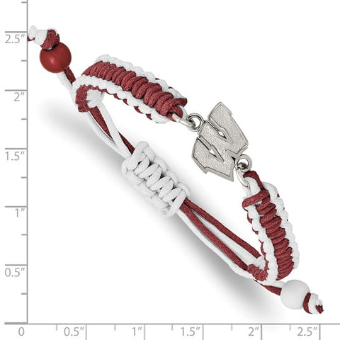 Stainless Steel University of Wisconsin Letter W Adjustable Cord Bracelet
