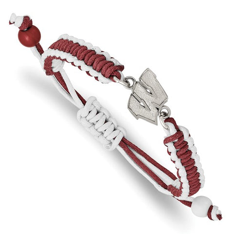 Stainless Steel University of Wisconsin Letter W Adjustable Cord Bracelet
