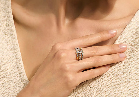 John Hardy Spear Triple Tier Ring, Gold, Sterling Silver, Diamonds RZZP986812DI