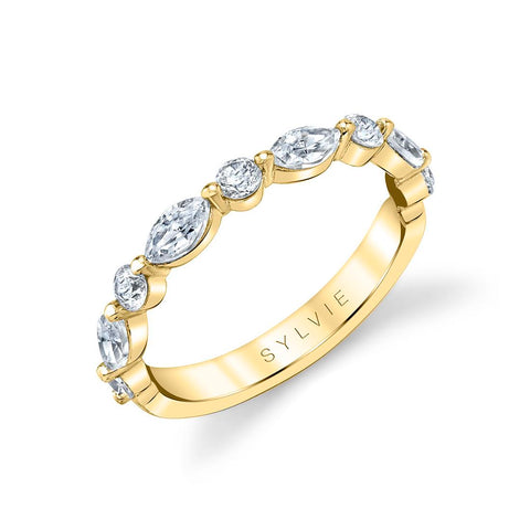 Sylvie Marquise Wedding Band With Shared Prongs B1P09