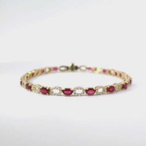 14K Yellow Gold Ruby and Diamond Bracelet