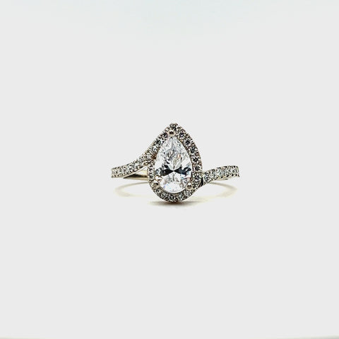 Lotus Pear Halo Diamond Engagement Ring