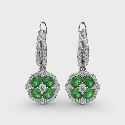 FANA Emerald and Diamond Cluster Drop Earrings ER1576E