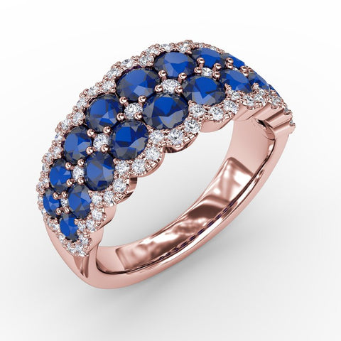Sapphire and Diamond Double Row Ring R1636S