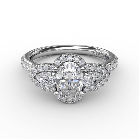 Fana Three-Stone Round Diamond Halo Engagement Ring S3218