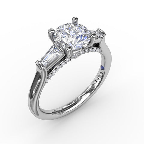 Fana Three-Stone Round Diamond Engagement Ring With Bezel-Set Baguettes S3295