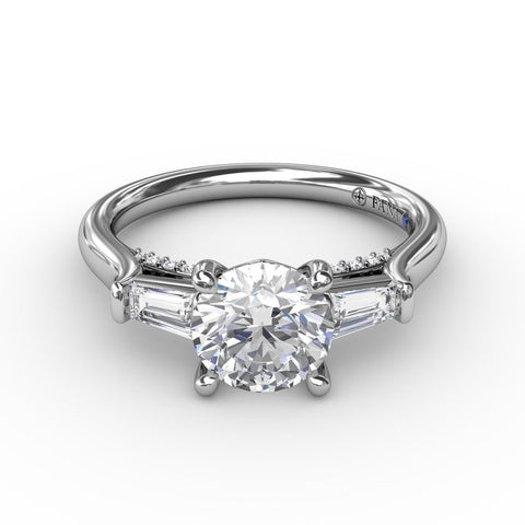 Fana Three-Stone Round Diamond Engagement Ring With Bezel-Set Baguettes S3295