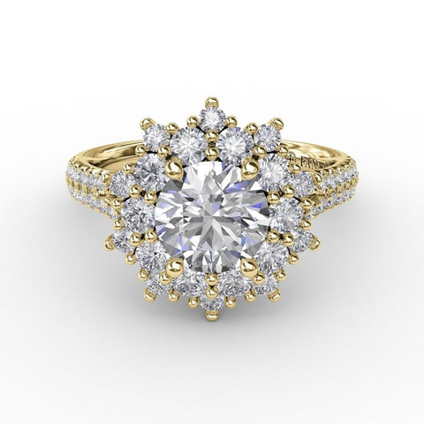Fana Contemporary Floral Halo Engagement Ring With Double-Row Pavé Band 3234