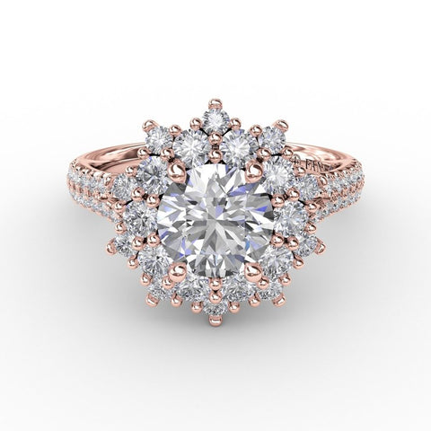Fana Contemporary Floral Halo Engagement Ring With Double-Row Pavé Band 3234