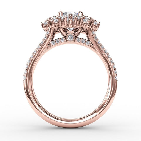 Fana Contemporary Floral Halo Engagement Ring With Double-Row Pavé Band 3234
