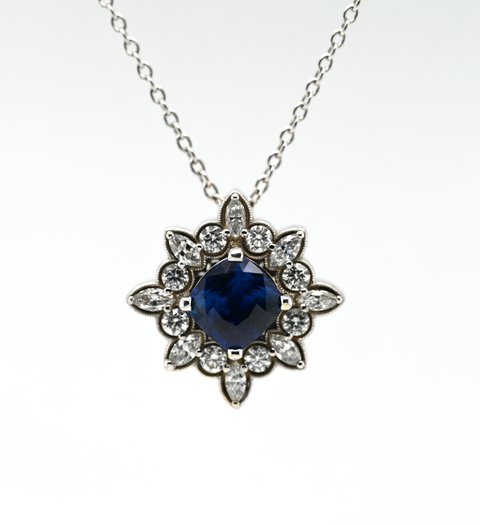 3.53CT Sapphire and Diamond Custom Pendant