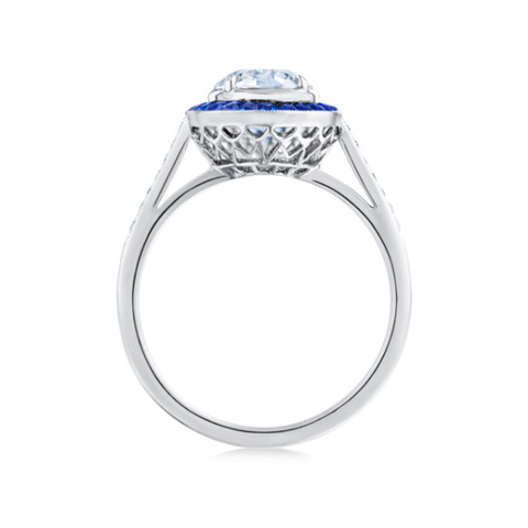 KWIAT Diamond Engagement with Sapphire Accents Ring F-1003FLOE-0-DIASAP-PLAT