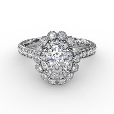 Fana Vintage Double Halo Oval Engagement Ring With Milgrain Details S3189