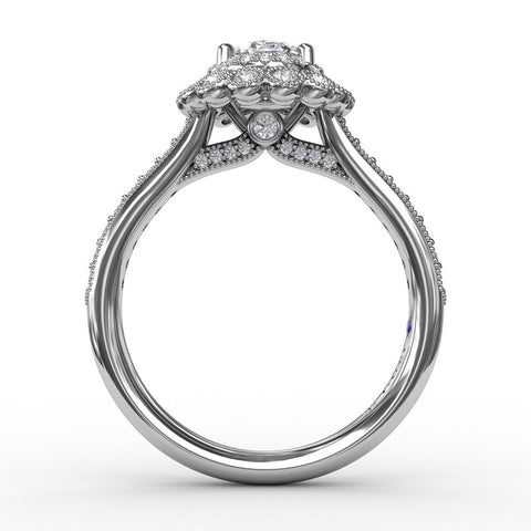 Fana Vintage Double Halo Oval Engagement Ring With Milgrain Details S3189