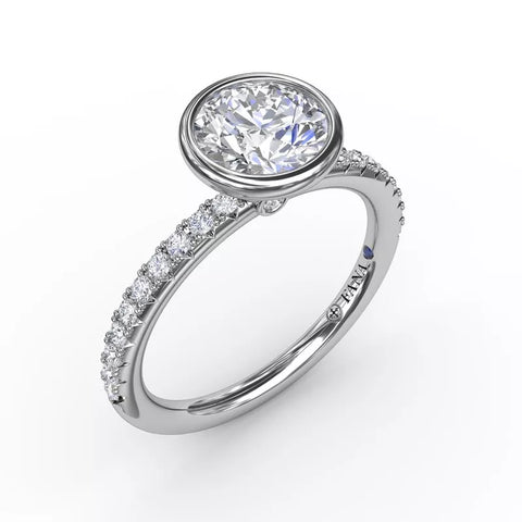 Fana Contemporary Bezel-Set Solitaire Engagement Ring With Diamond Band S3342