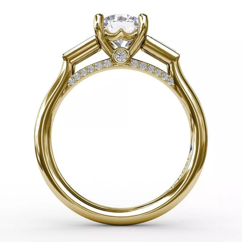 Fana Three-Stone Round Diamond Engagement Ring With Tapered Baguettes 3299