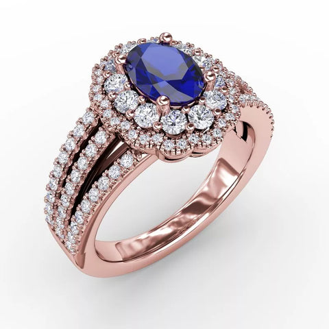 Ruby and Diamond Triple Row Split Shank Ring