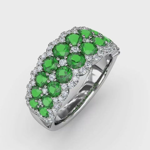 FANA Emerald and Diamond Double Row Ring R1636E