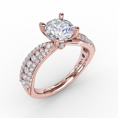 Fana Contemporary Solitaire Engagement Ring With Multi-Row Tapered Diamond Band S3115