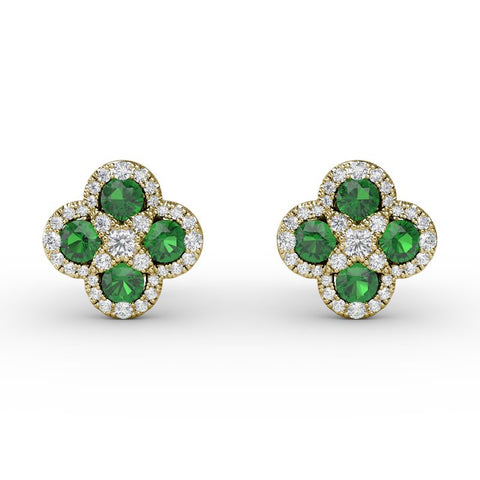 FANA Emerald and Diamond Cluster Studs ER1643E