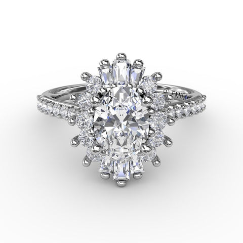 Fana Mixed Shape Oval Diamond Halo Ballerina Style Engagement Ring S4026