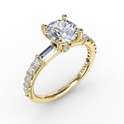 Fana Contemporary Diamond Solitaire Engagement Ring With Baguettes 3327