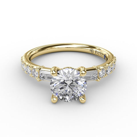 Fana Contemporary Diamond Solitaire Engagement Ring With Baguettes 3327
