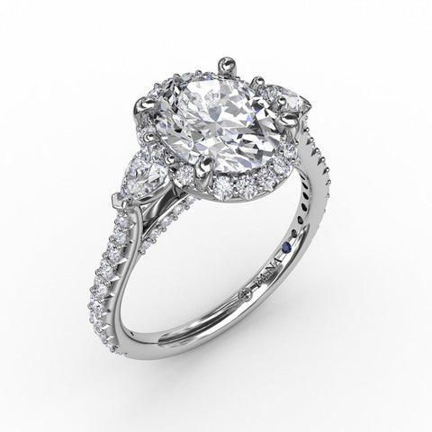 Fana Oval Diamond Halo Engagement Ring With Pear-Shape Diamond Side Stones 3280
