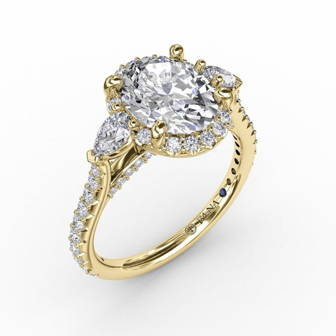 Fana Oval Diamond Halo Engagement Ring With Pear-Shape Diamond Side Stones 3280