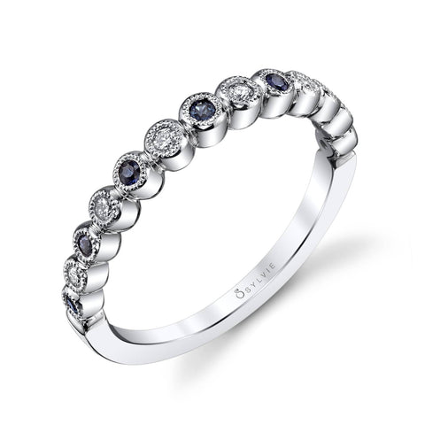 Round White Gold & Blue Sapphire Stackable Wedding Band B0012-BS - Chalmers Jewelers