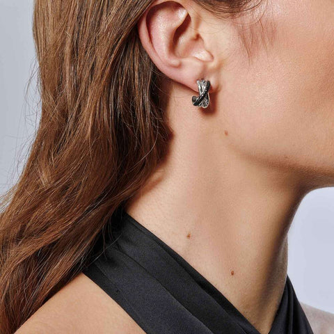 J Hoop Earring with Black Sapphire and Spinel - Chalmers Jewelers