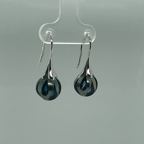 Galatea Black South Sea Pearl and Turquoise Dangle Earrings