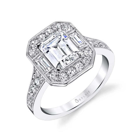 Vintage Inspired Emerald Cut Engagement Ring S1387 - Chalmers Jewelers