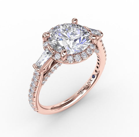 Fana Vintage Round Halo Engagement Ring With Tapered Baguettes 3278