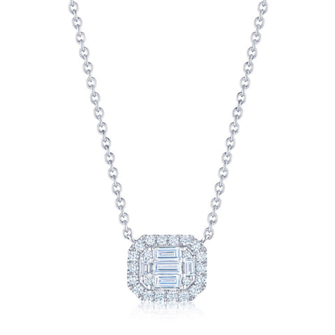 KWIAT Sunburst Emerald Cut Diamond Pendant with Halo N-9887