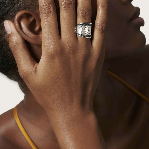 Hammered Saddle Ring with Black Sapphire and Spinel - Chalmers Jewelers