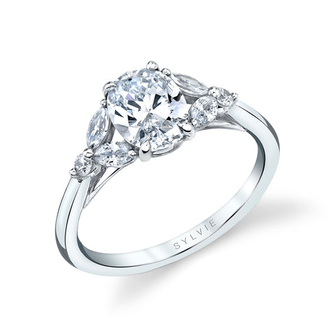 Sylvie Oval Accented Solitaire Engagement Ring S2609