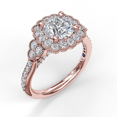 Floral Halo With Diamond Accents Engagement Ring 3563 - Chalmers Jewelers