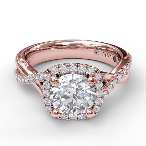 Cushion Halo With Diamond And Gold Twist Engagement Ring 3755 - Chalmers Jewelers