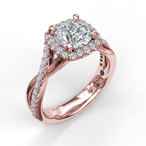 Cushion Halo With Diamond And Gold Twist Engagement Ring 3755 - Chalmers Jewelers