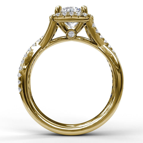 Cushion Halo With Diamond And Gold Twist Engagement Ring 3755 - Chalmers Jewelers