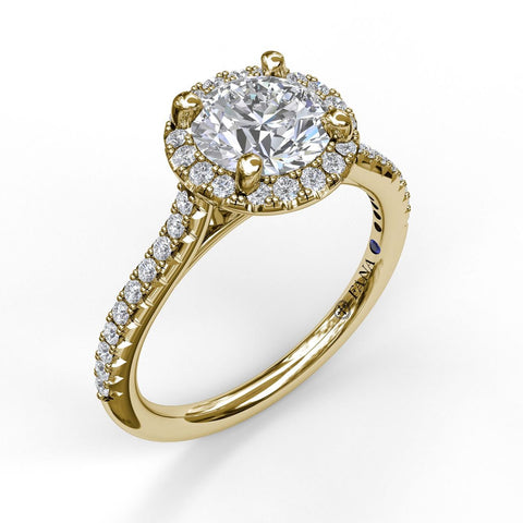 Delicate Round Halo And Pave Band Engagement Ring 3789 - Chalmers Jewelers