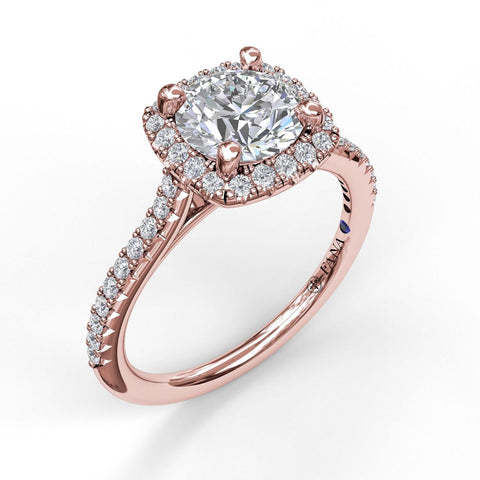 Delicate Cushion Halo Engagement Ring With Pave Shank 3790 - Chalmers Jewelers