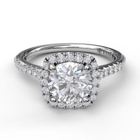 Delicate Cushion Halo Engagement Ring With Pave Shank 3790 - Chalmers Jewelers