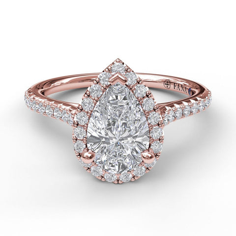 Delicate Pear Shaped Halo And Pave Band Engagement Ring 3791 - Chalmers Jewelers